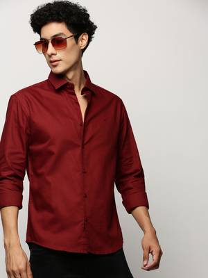 men's long sleeves solid maroon shirt 1