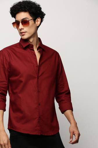 men's long sleeves solid maroon shirt