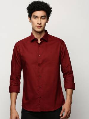 men's long sleeves solid maroon shirt 2