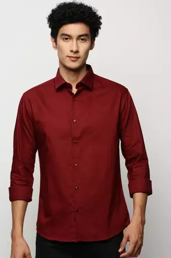 men's long sleeves solid maroon shirt