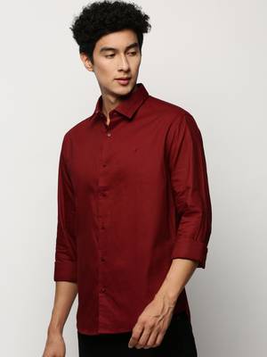 men's long sleeves solid maroon shirt 3