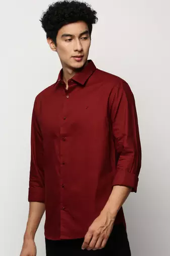 men's long sleeves solid maroon shirt