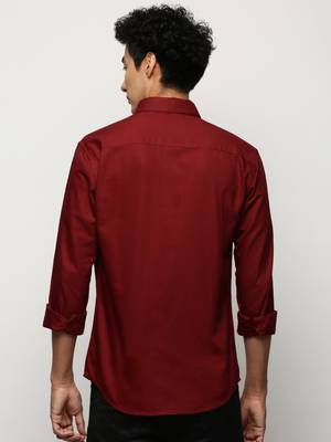 men's long sleeves solid maroon shirt 4