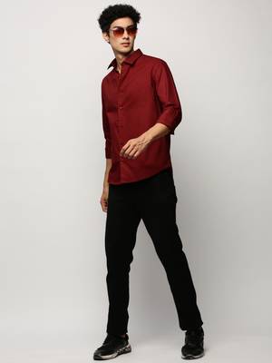 men's long sleeves solid maroon shirt 5
