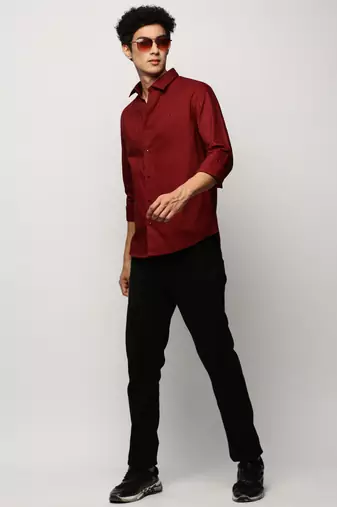 men's long sleeves solid maroon shirt