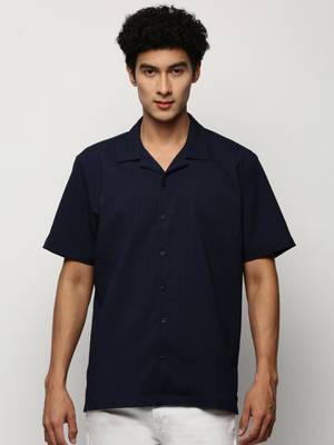 Showoff men's short sleeves vertical stripes navy blue shirt 2