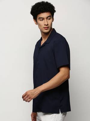 Showoff men's short sleeves vertical stripes navy blue shirt 3