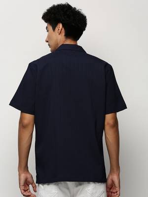 Showoff men's short sleeves vertical stripes navy blue shirt 4