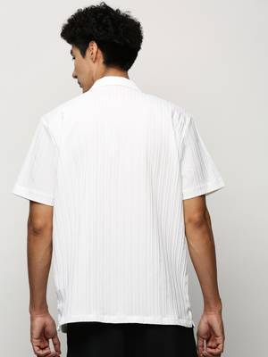men's short sleeves vertical stripes white shirt 4