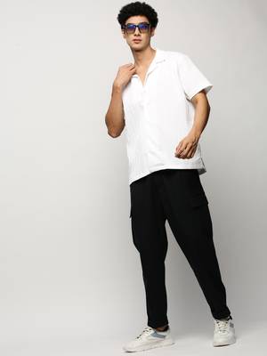 men's short sleeves vertical stripes white shirt 5