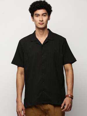 Showoff men's short sleeves vertical stripes black shirt 2