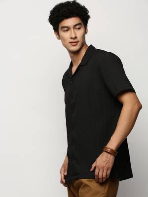 Showoff men's short sleeves vertical stripes black shirt 3