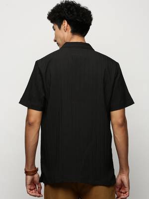 Showoff men's short sleeves vertical stripes black shirt 4