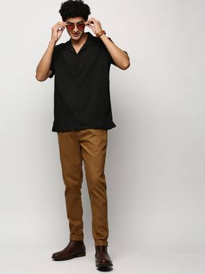 Showoff men's short sleeves vertical stripes black shirt 5