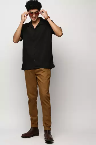 Showoff men's short sleeves vertical stripes black shirt