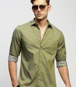men's long sleeves solid olive shirt