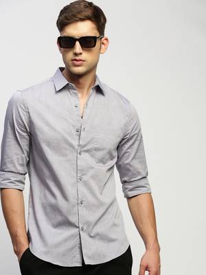 Showoff men's long sleeves solid grey shirt 1