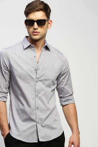 Showoff men's long sleeves solid grey shirt