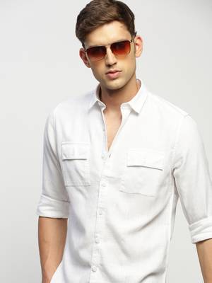 men's long sleeves solid white shirt 1