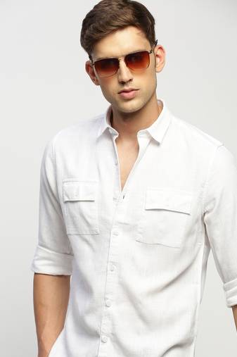 men's long sleeves solid white shirt