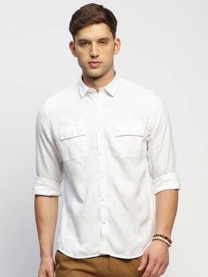 men's long sleeves solid white shirt 2