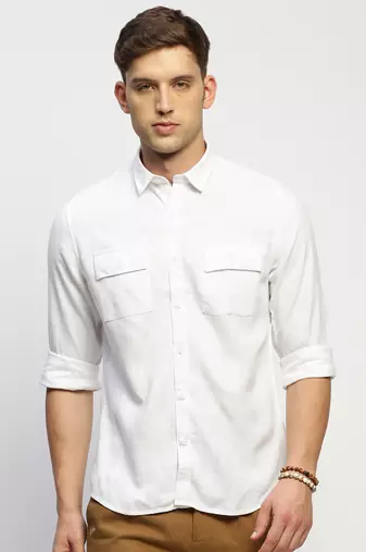 men's long sleeves solid white shirt