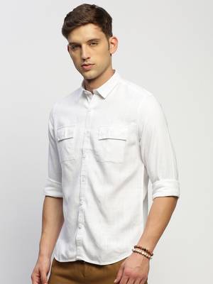 men's long sleeves solid white shirt 3