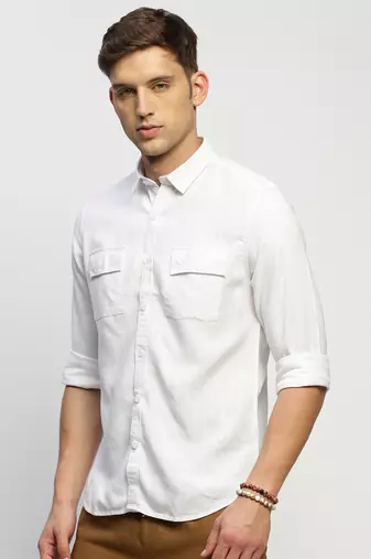 men's long sleeves solid white shirt