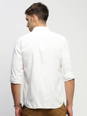 men's long sleeves solid white shirt 4