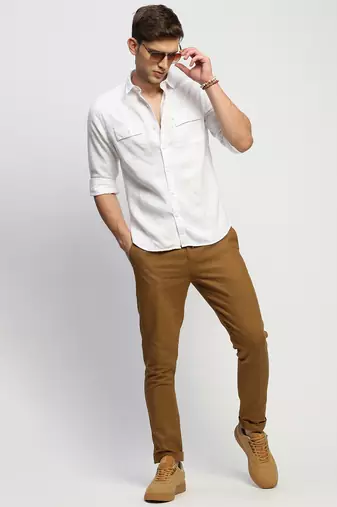 men's long sleeves solid white shirt