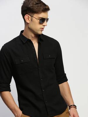 men's long sleeves solid black shirt 1