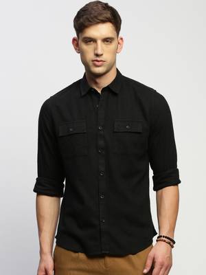 men's long sleeves solid black shirt 2