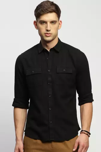 men's long sleeves solid black shirt