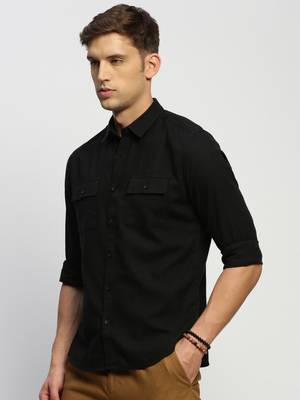 men's long sleeves solid black shirt 3