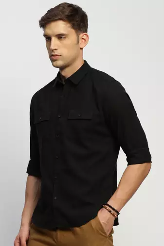 men's long sleeves solid black shirt