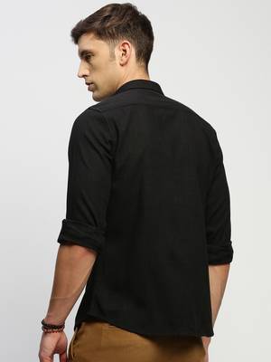 men's long sleeves solid black shirt 4