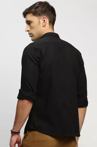 men's long sleeves solid black shirt