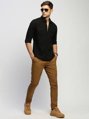 men's long sleeves solid black shirt 5