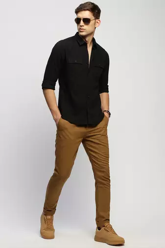 men's long sleeves solid black shirt