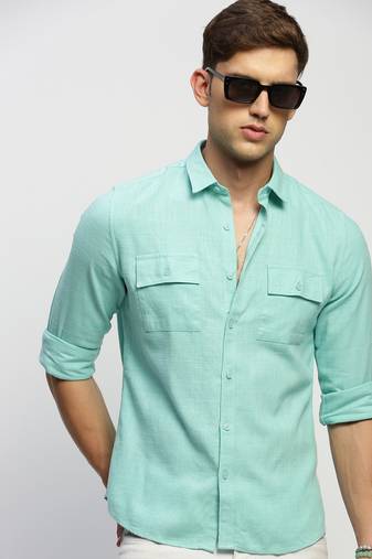 men's long sleeves solid sea green shirt