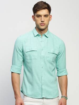 men's long sleeves solid sea green shirt 2
