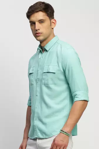 men's long sleeves solid sea green shirt