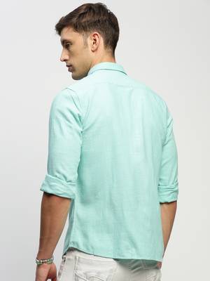 men's long sleeves solid sea green shirt 4