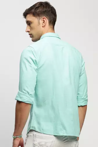 men's long sleeves solid sea green shirt