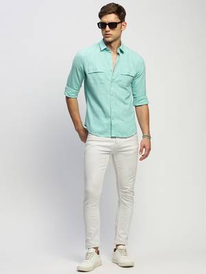 men's long sleeves solid sea green shirt 5