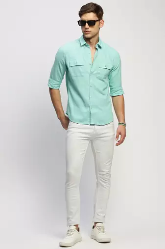 men's long sleeves solid sea green shirt