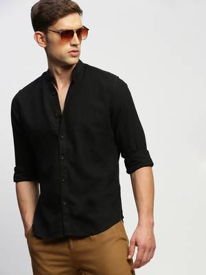 men's long sleeves solid black shirt 1