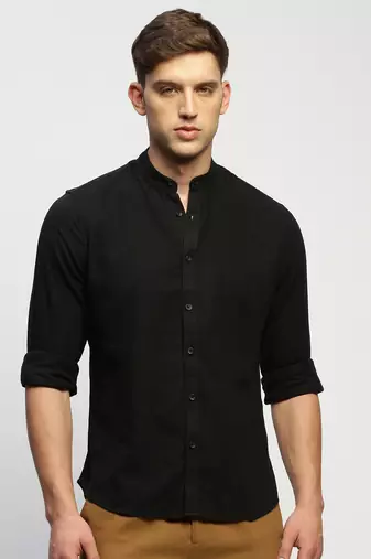 men's long sleeves solid black shirt