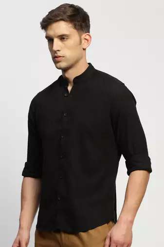 men's long sleeves solid black shirt