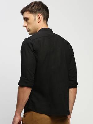 men's long sleeves solid black shirt 4